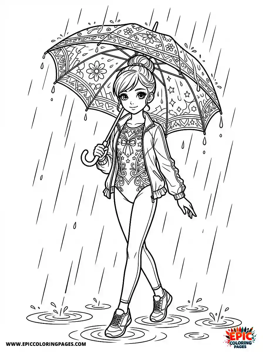 Gymnast Girl Adorable gymnast girl manga style holding an umbrella in the rain