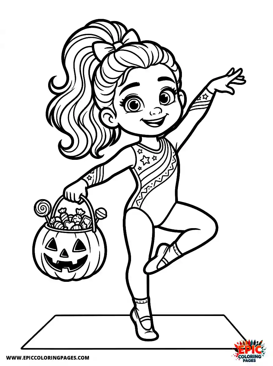 Gymnast Girl Adorable gymnast girl pixar style carrying a trick or treat candy bucket