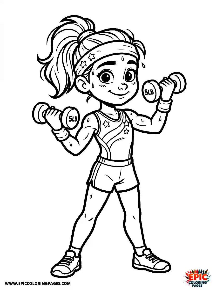 Gymnast Girl Adorable gymnast girl pixar style lifting small dumbbells with sweatbands
