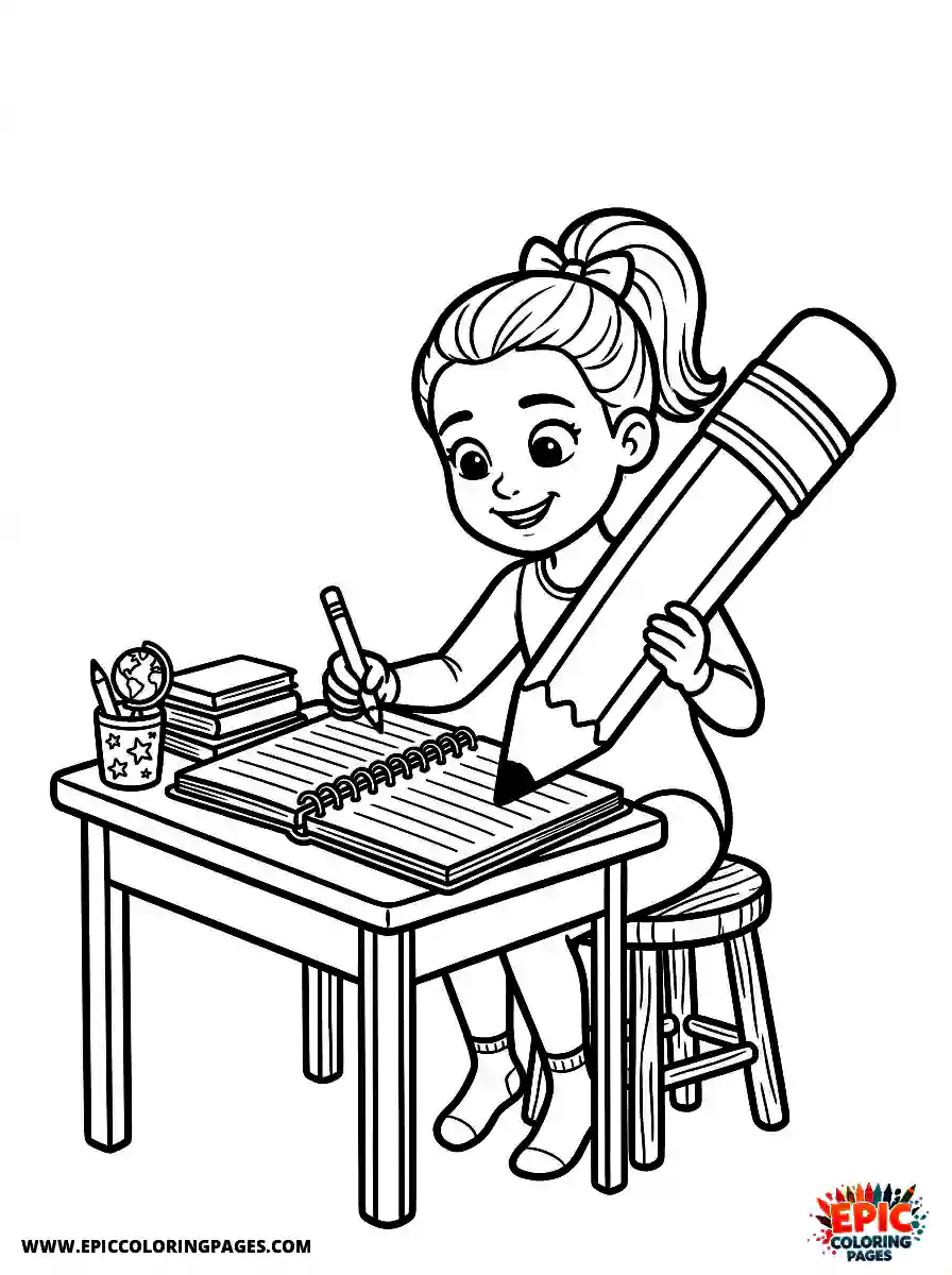 Gymnast Girl Adorable gymnast girl pixar style writing in a notebook with a giant pencil