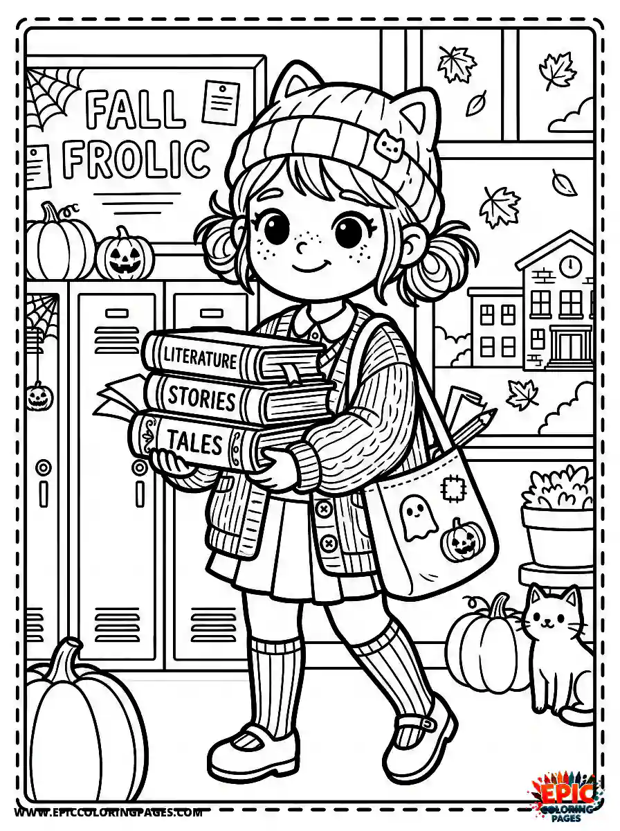 Halloween Girl Adorable halloween girl carrying a stack of literature wearing a cozy cardigan