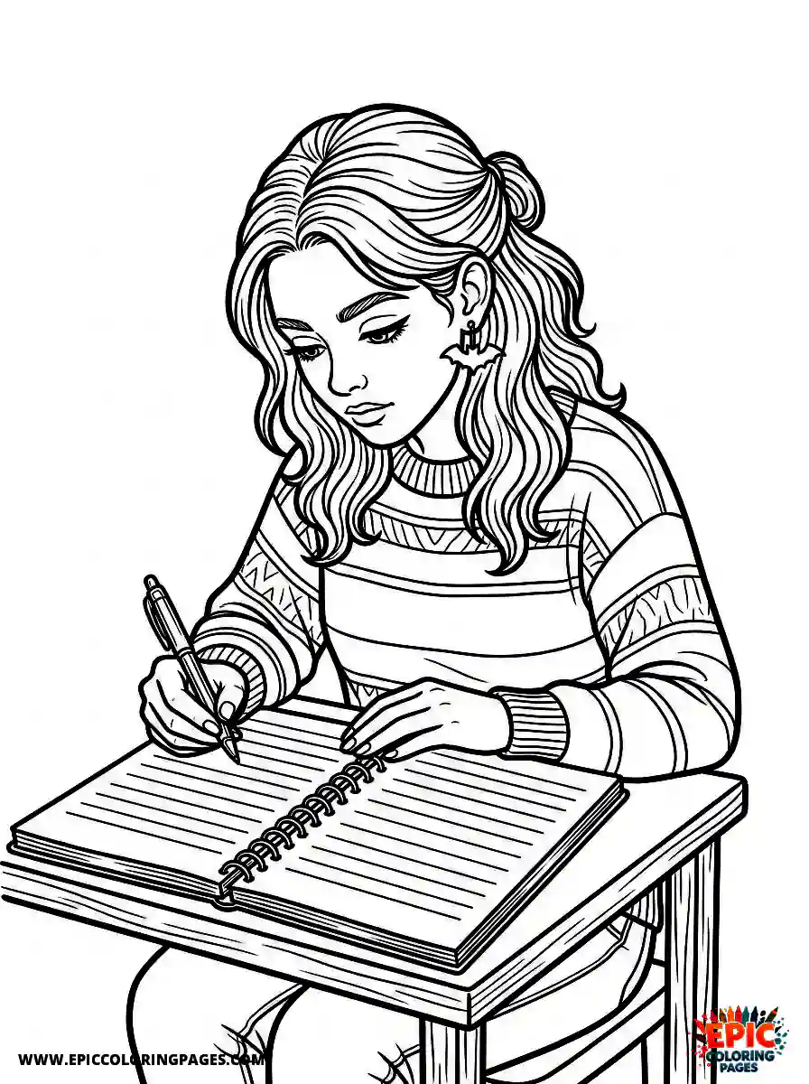 Halloween Girl Adorable halloween girl realistic making a detailed grocery list writing with a pen