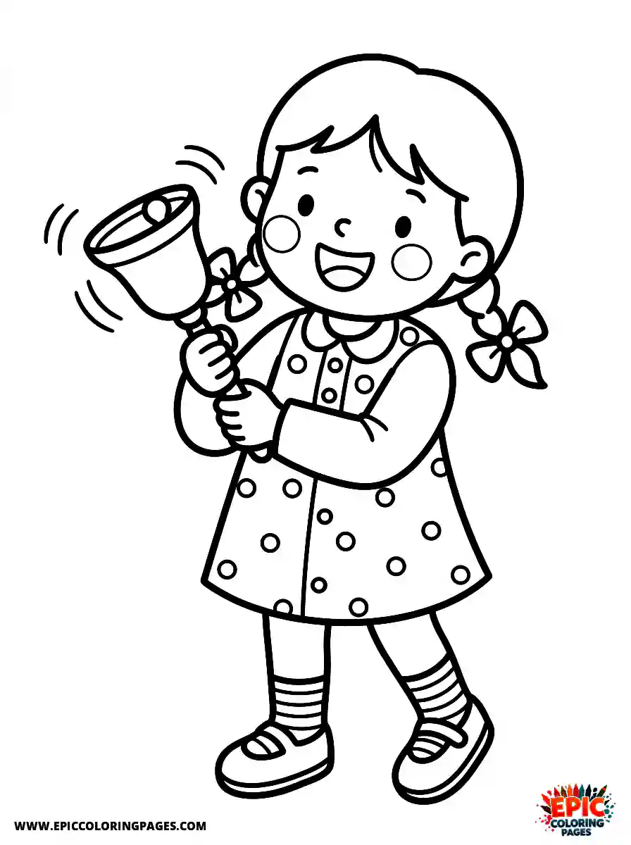 Happy Girl Adorable happy girl cute style holding a hand bell ringing it loud