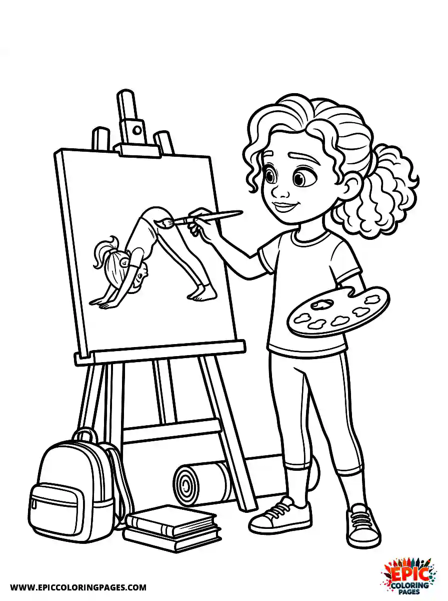 Yoga Girl Adorable yoga girl 3d disney style painting on a canvas with a palette