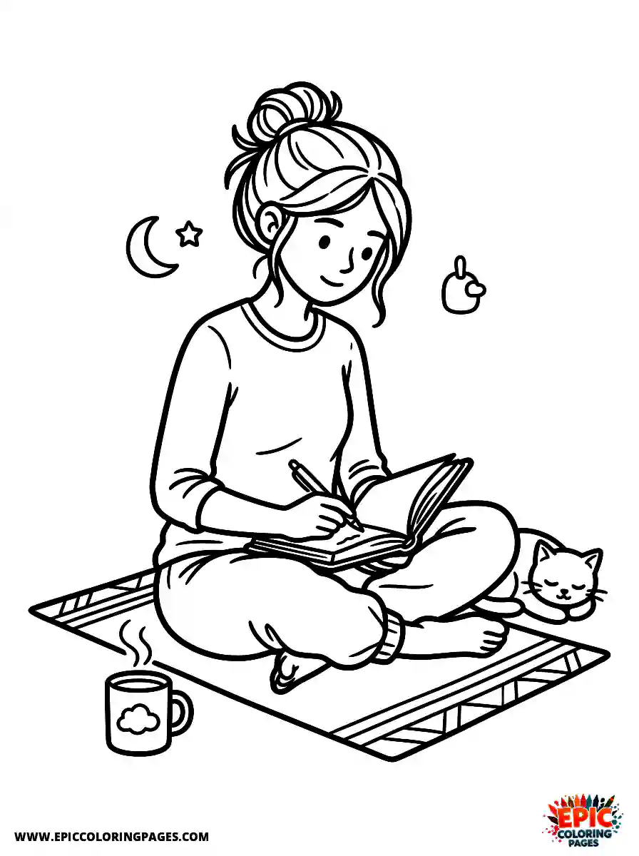 Yoga Girl Adorable yoga girl adorable style writing in a diary with a pen