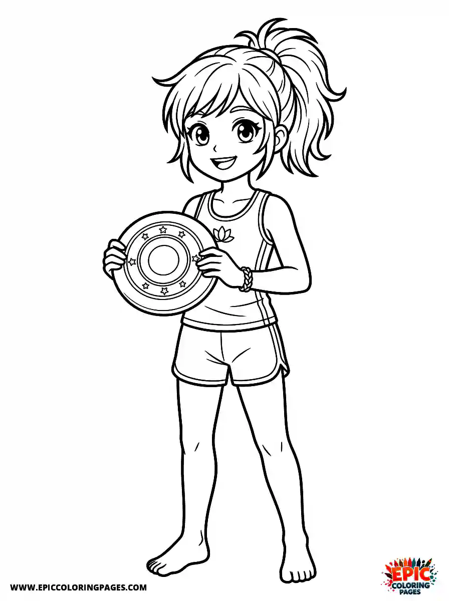 Yoga Girl Adorable yoga girl anime style holding a frisbee