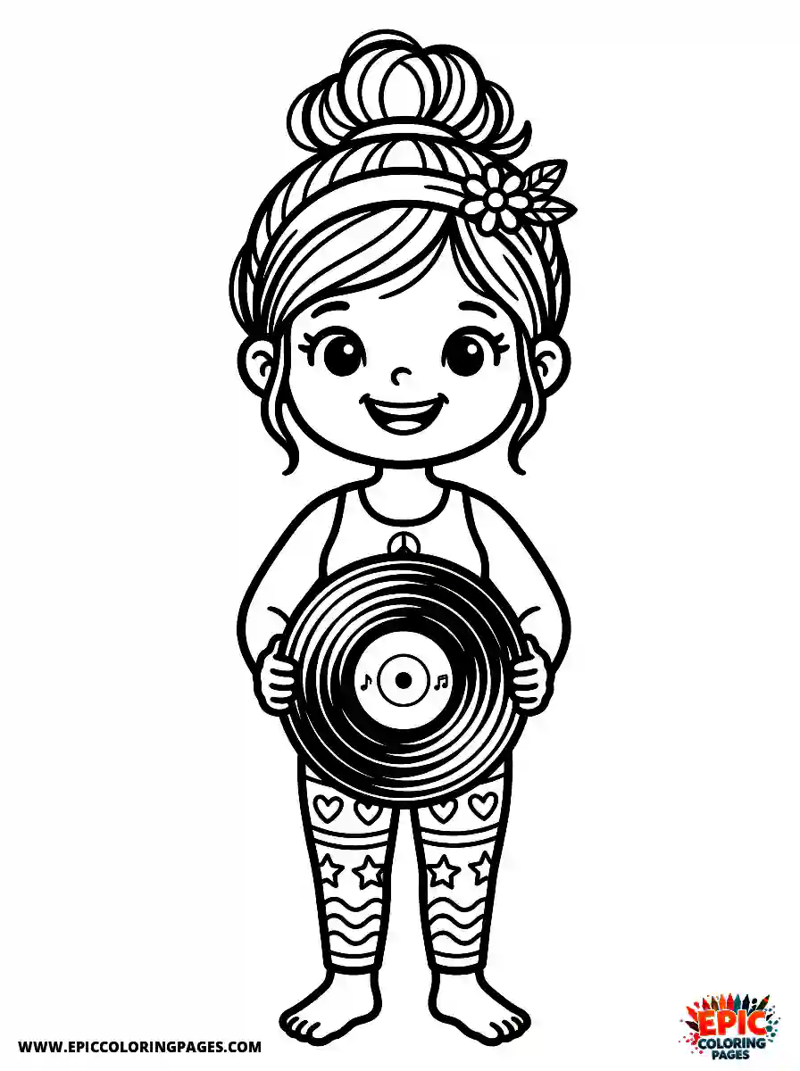 Yoga Girl Adorable yoga girl cartoon style holding a vinyl record