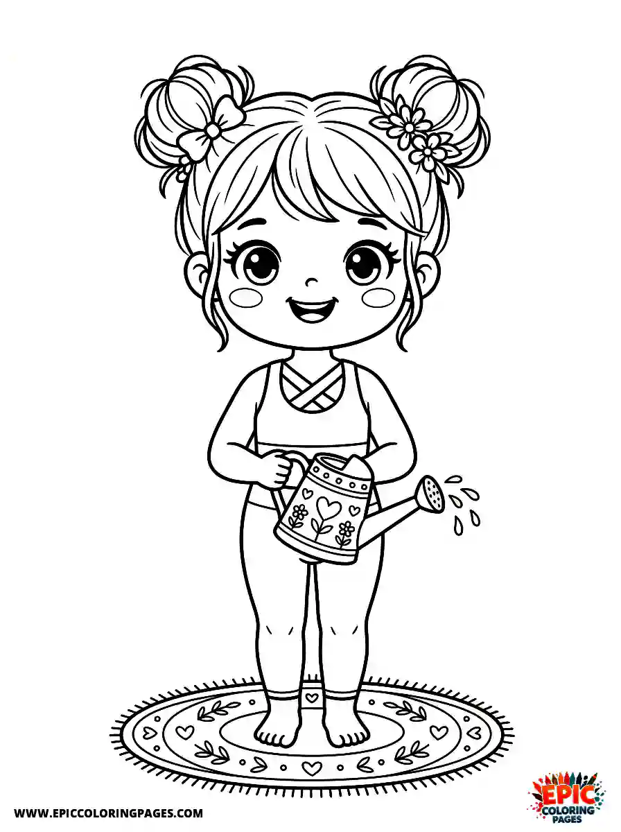 Yoga Girl Adorable yoga girl chibi style holding a watering can
