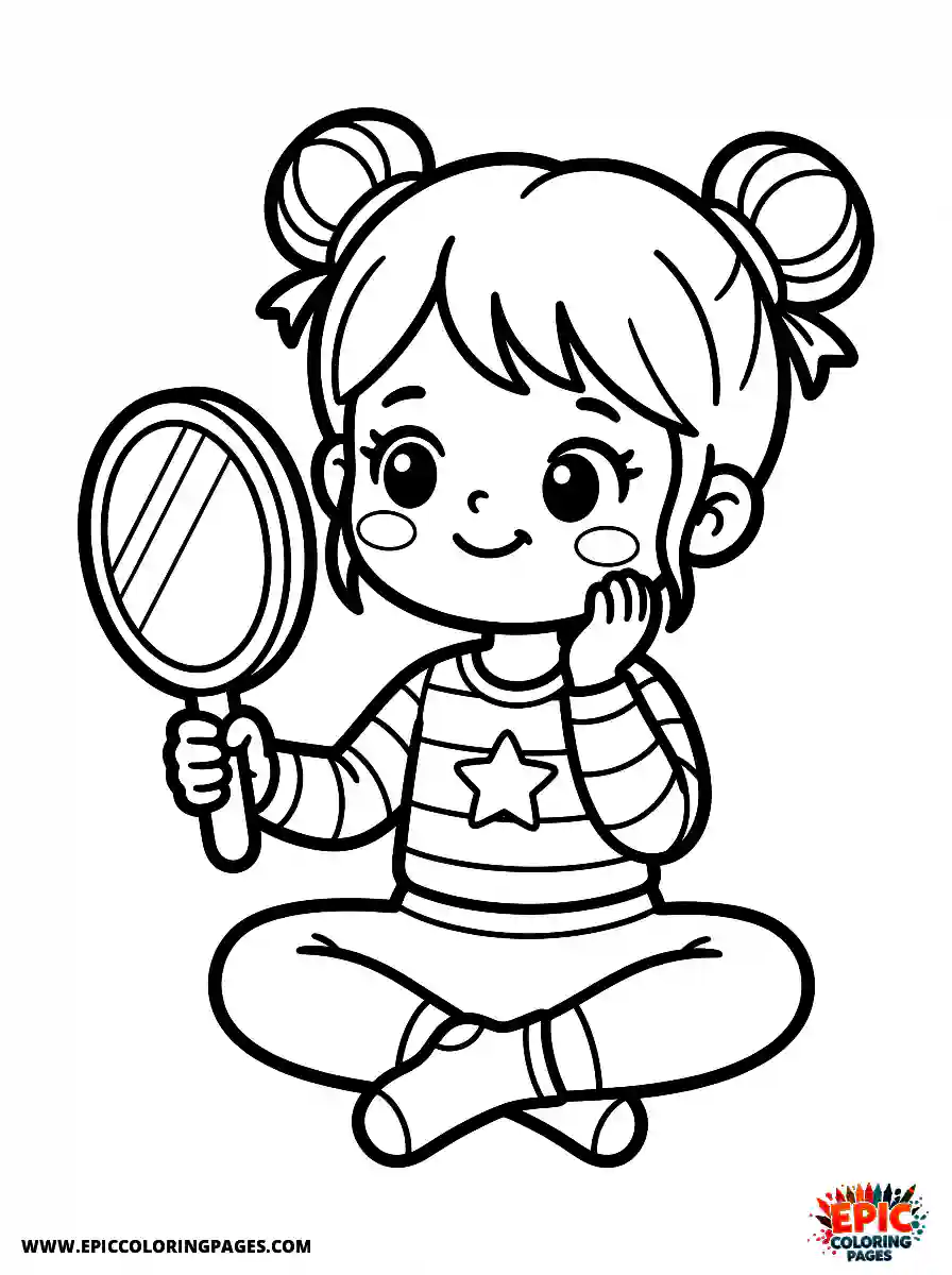 Yoga Girl Adorable yoga girl kawaii style holding a magnifying mirror