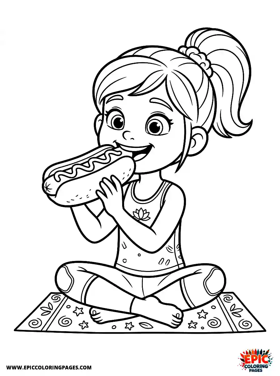 Yoga Girl Adorable yoga girl pixar style eating a hot dog