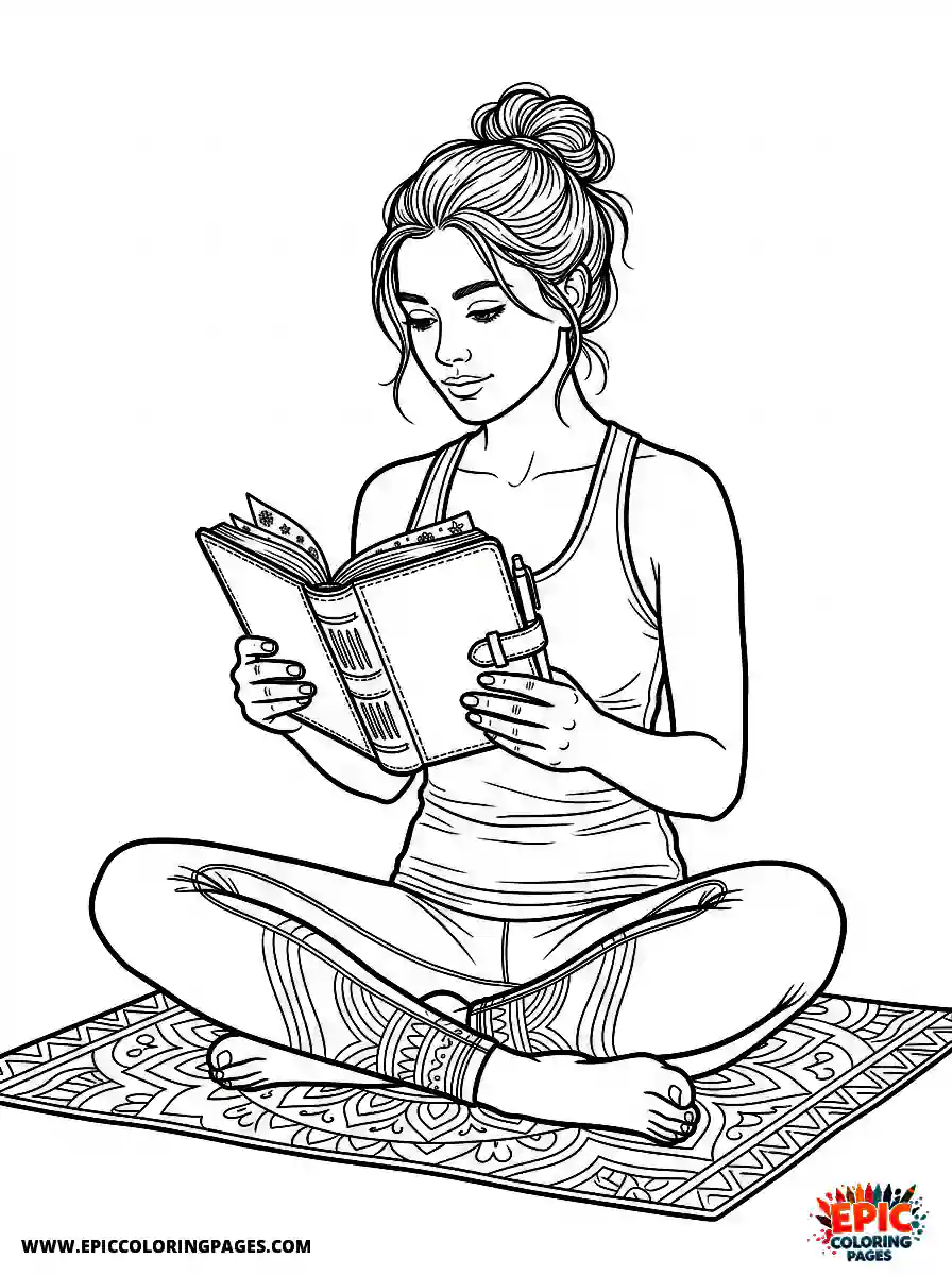 Yoga Girl Adorable yoga girl realistic holding a leather bound journal