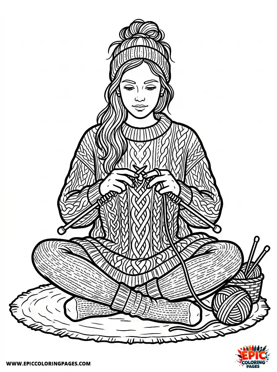 Yoga Girl Adorable yoga girl realistic knitting a complex cable sweater