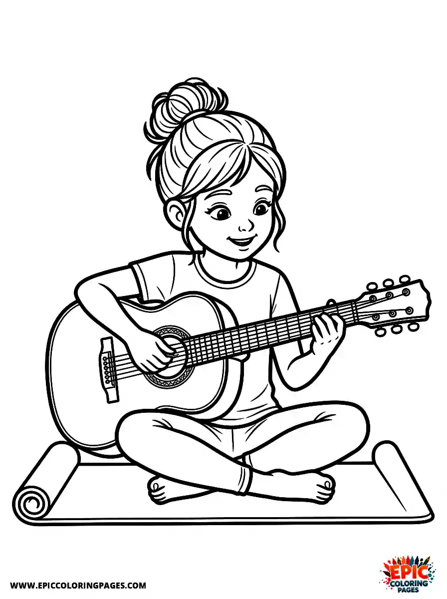 Yoga Girl Adorable yoga girl realistic playing an intricate acoustic guitar