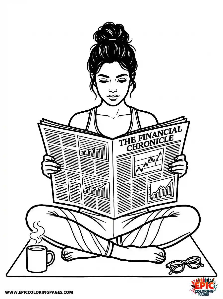 Yoga Girl Adorable yoga girl realistic reading a financial newspaper