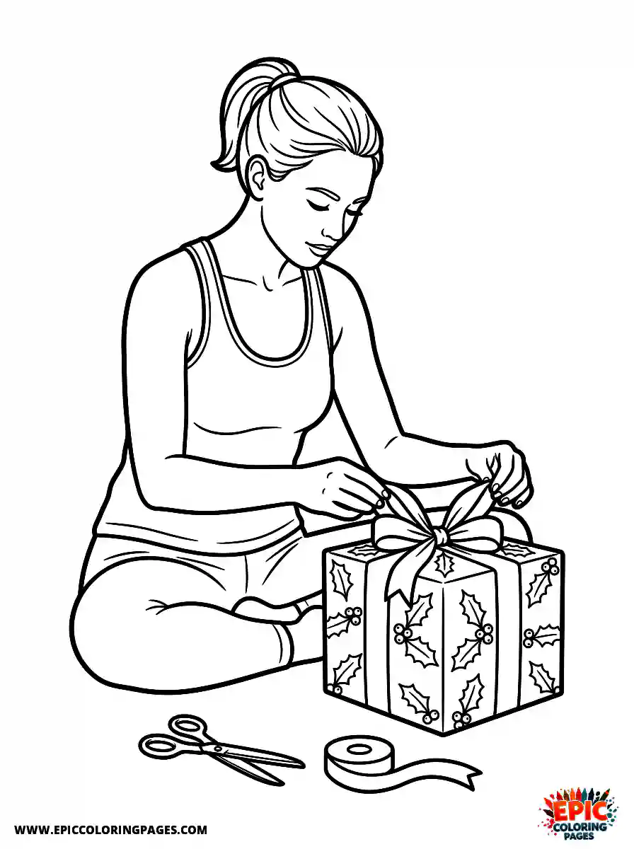 Yoga Girl Adorable yoga girl realistic wrapping an elegant gift box
