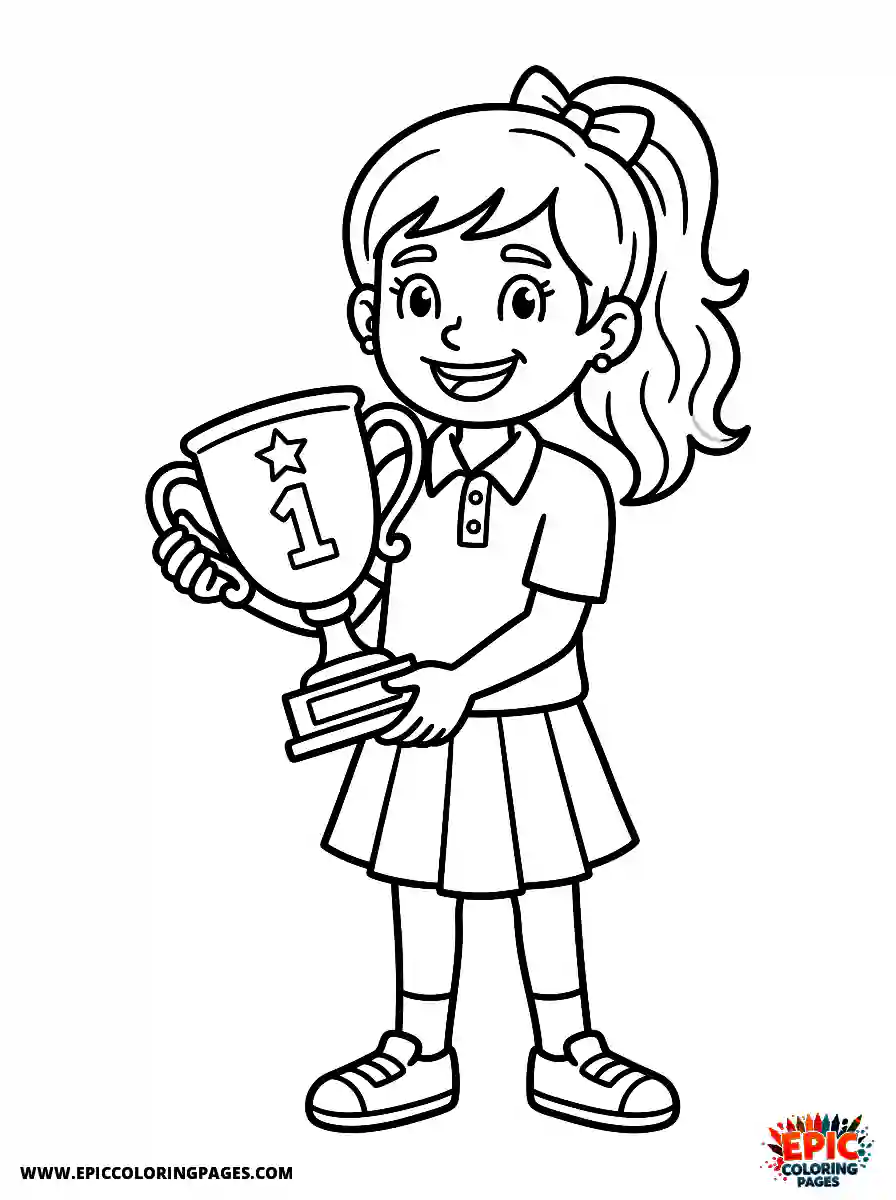 American Girl American girl cartoon style holding a trophy