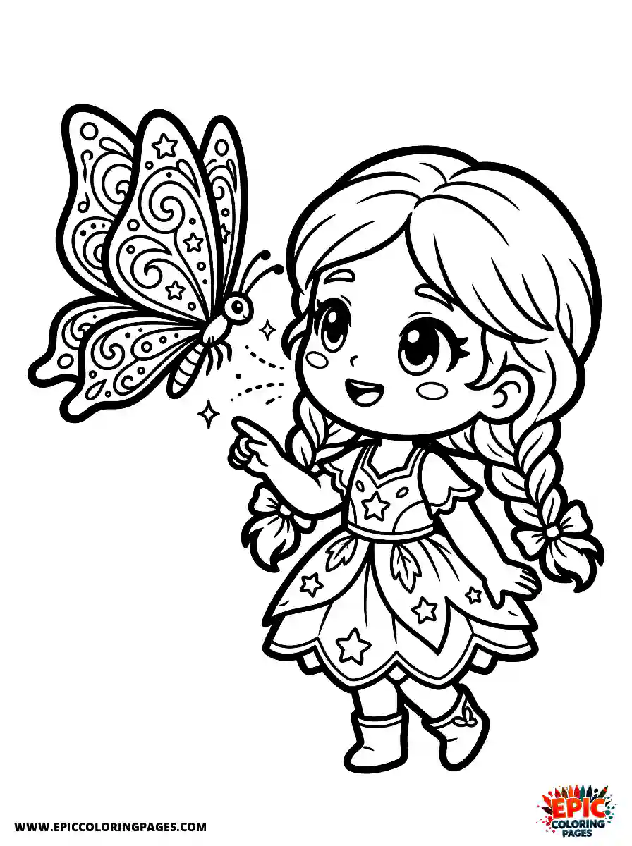 American Girl American girl chibi style talking to a butterfly