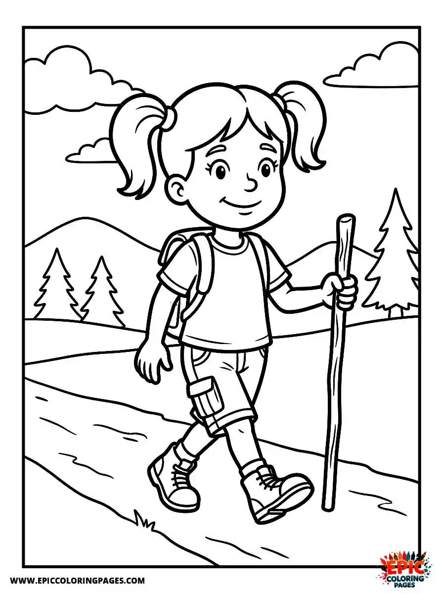 American Girl American girl comic strip style hiking with a stick