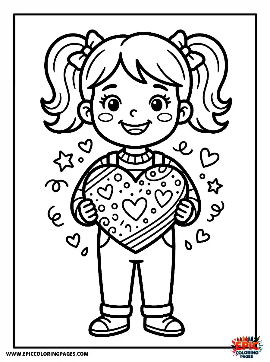 American Girl American girl comic strip style holding a big heart