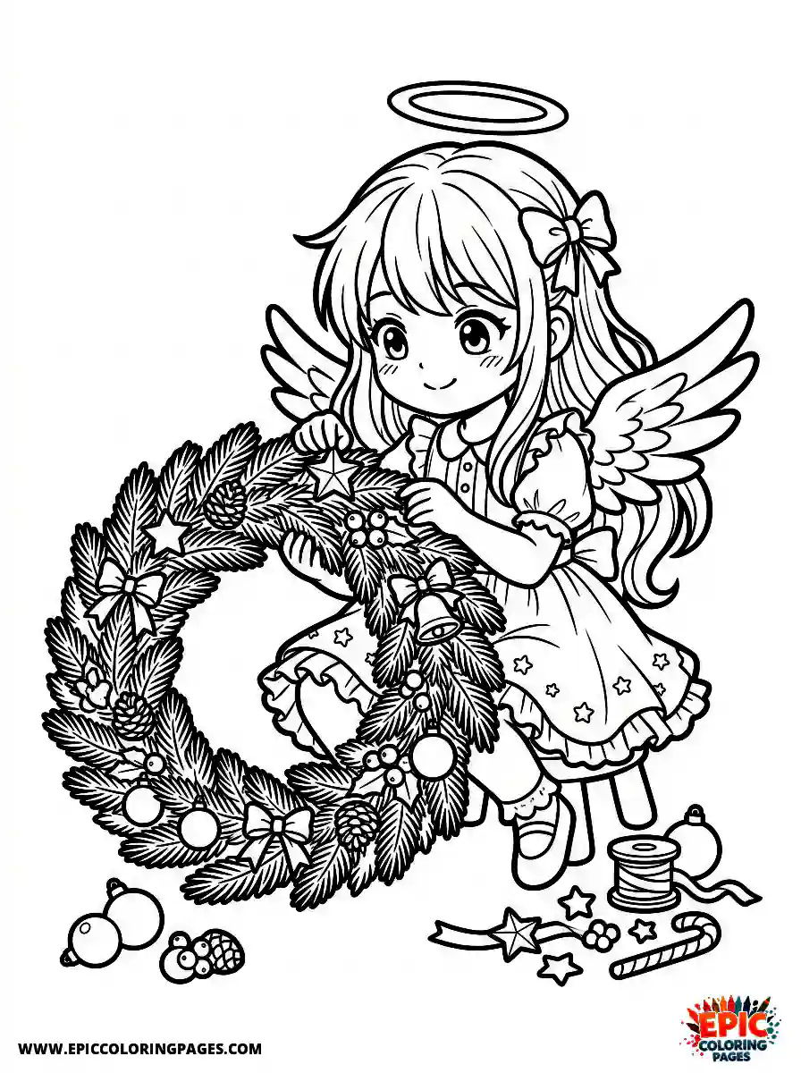 Angel Girl Angel girl anime style decorating a pine wreath