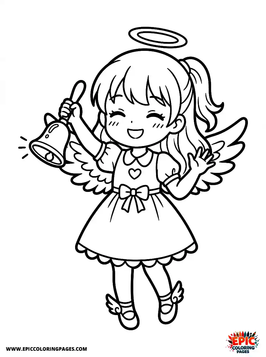 Angel Girl Angel girl anime style happily ringing a shiny brass bell