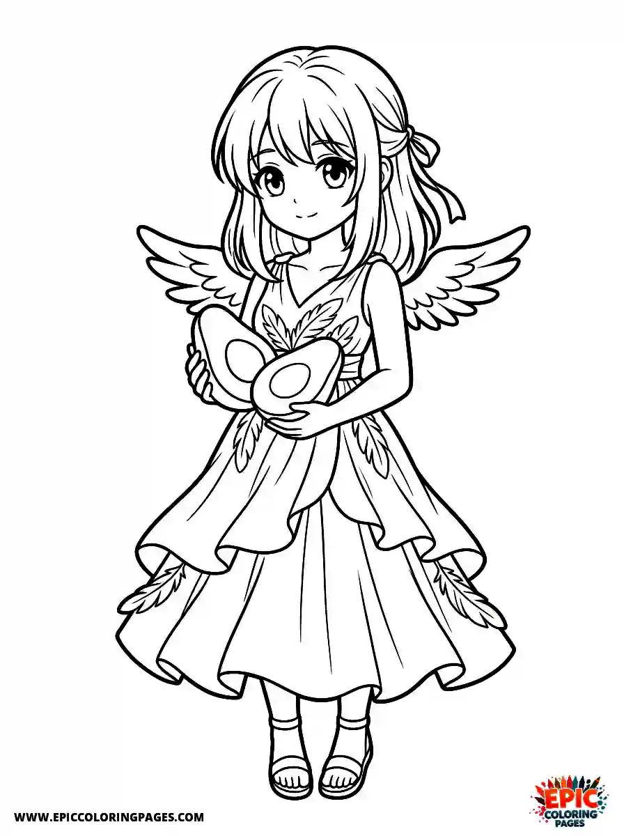 Angel Girl Angel girl anime style holding a halved green avocado