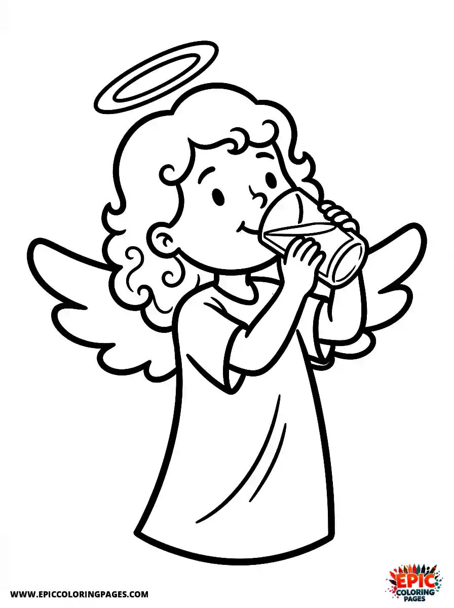 Angel Girl Angel girl cartoon style drinking fresh water from a glass