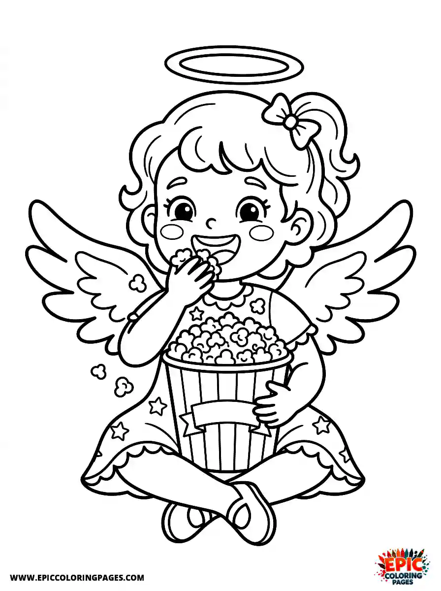 Angel Girl Angel girl eating salty buttery cinema popcorn