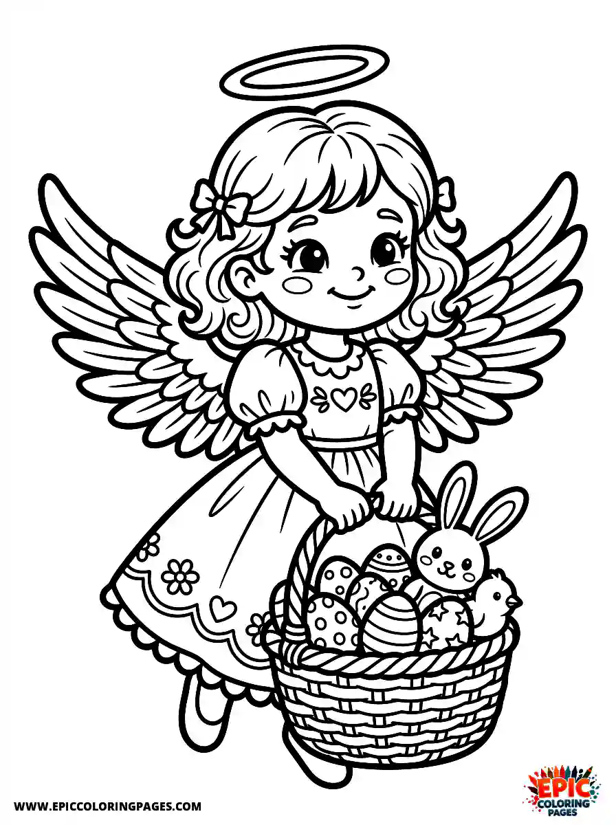 Angel Girl Angel girl kawaii style carrying a woven easter basket