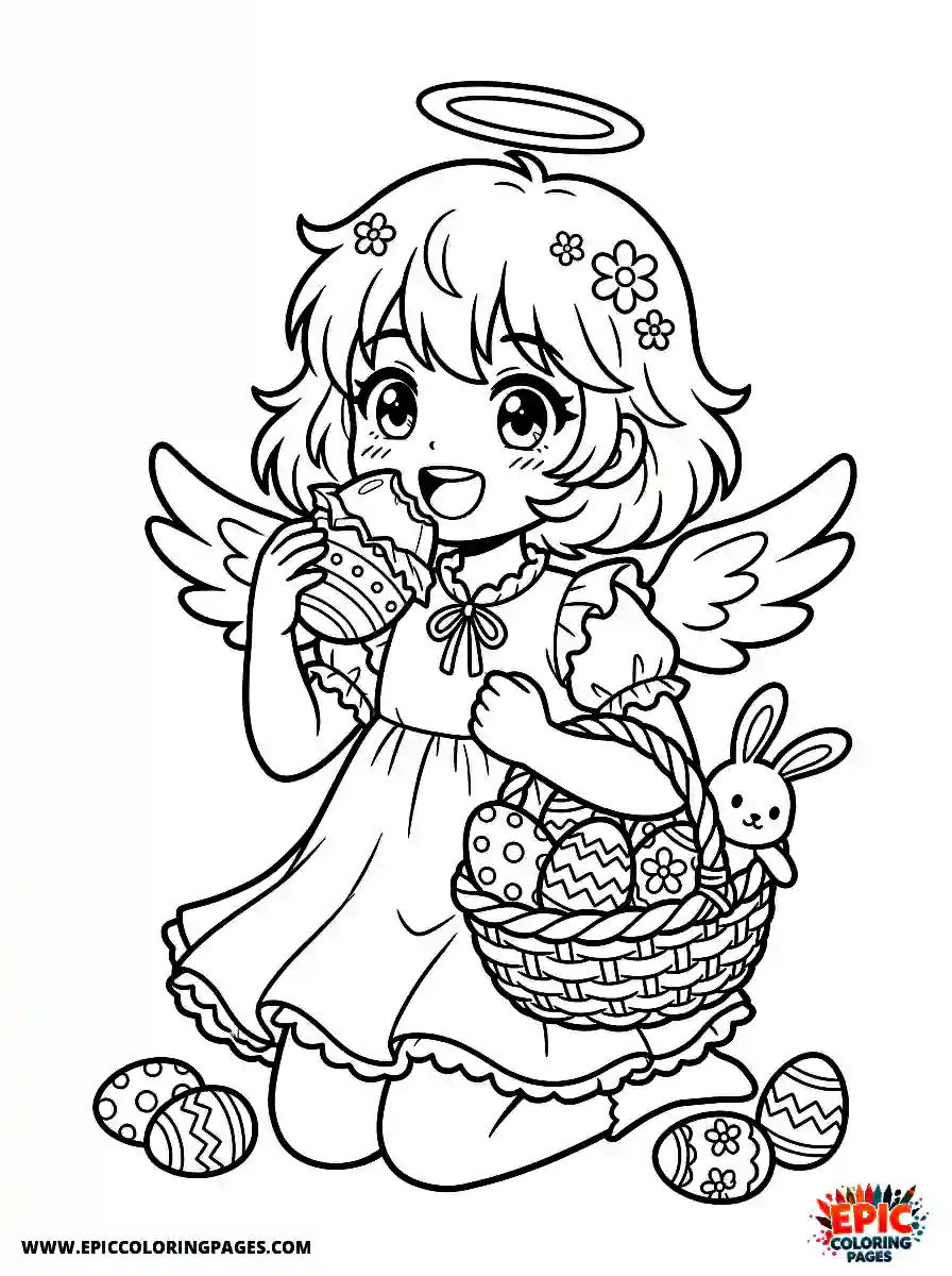 Angel Girl Angel girl manga style eating sweet chocolate eggs
