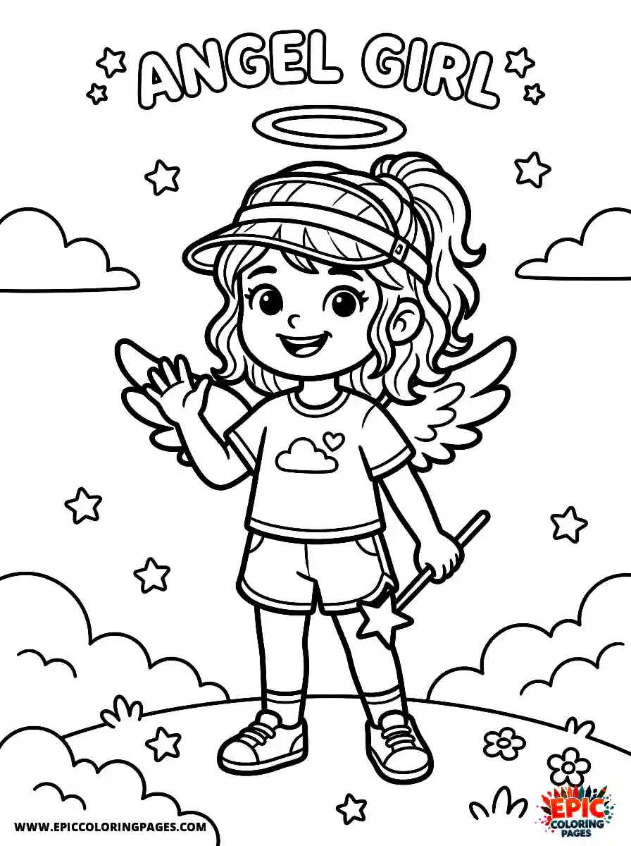 Angel Girl Angel girl pixar style wearing a sporty plastic sun visor