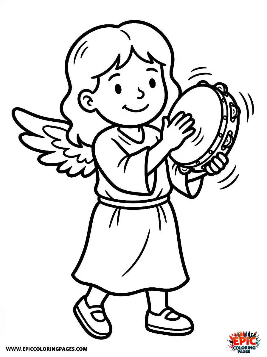Angel Girl Angel girl playing a noisy hand tambourine