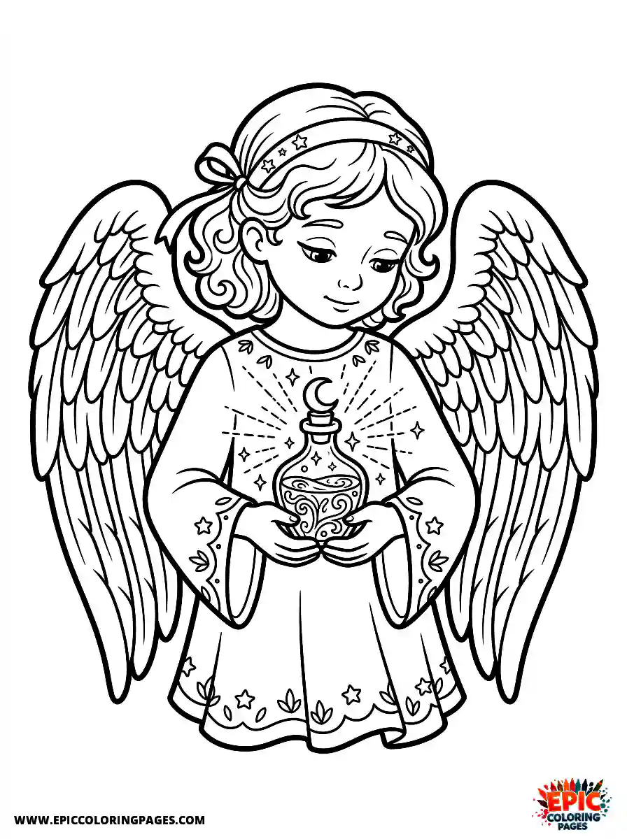 Angel Girl Angel girl realistic carefully holding a glowing magical potion