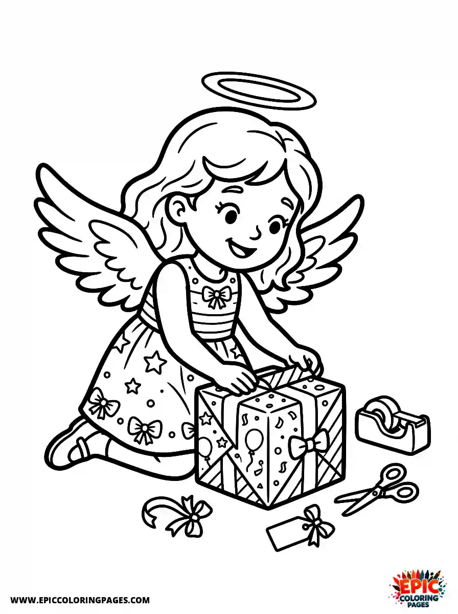 Angel Girl Angel girl realistic neatly wrapping a square surprise gift