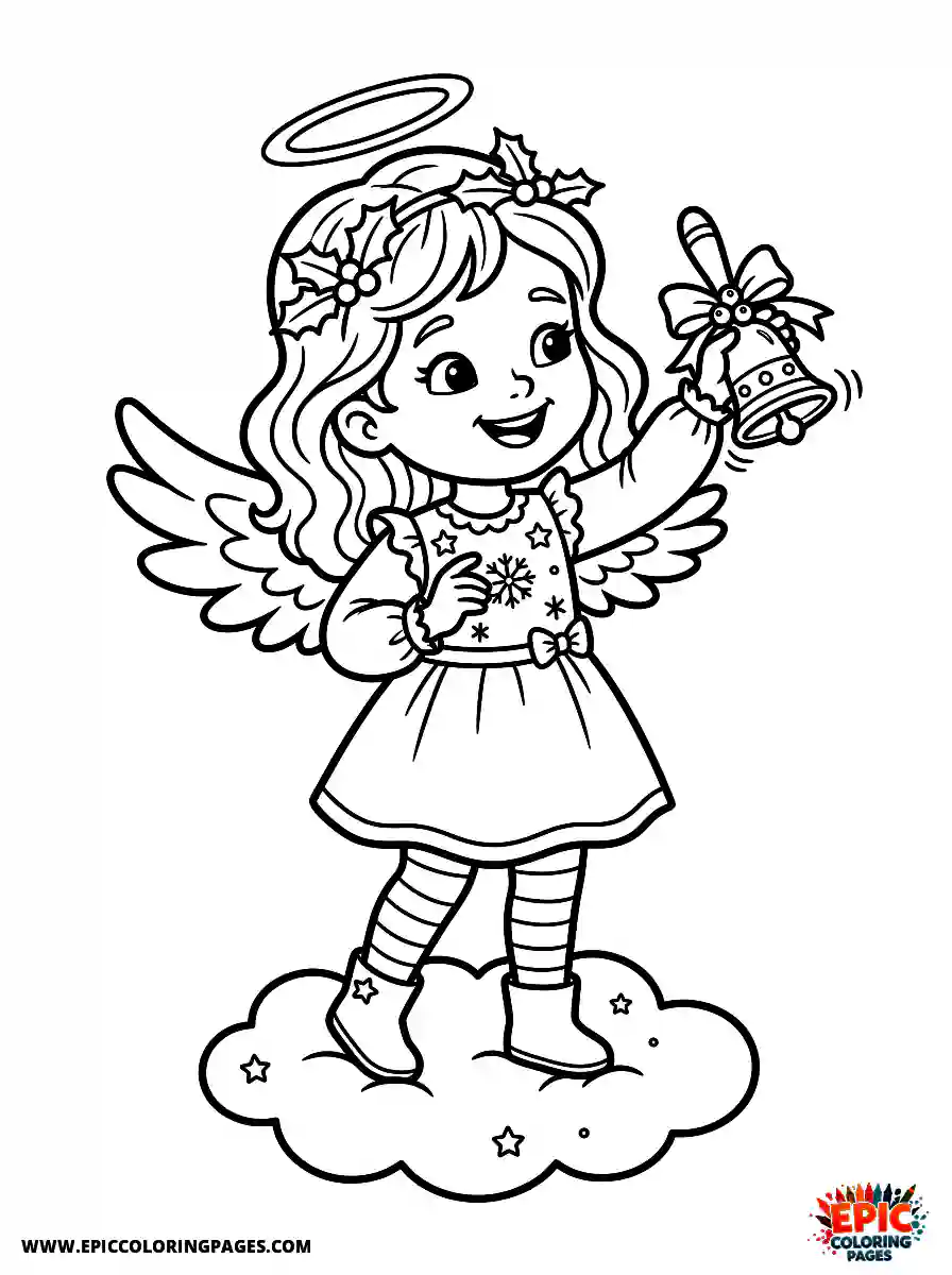 Angel Girl Angel girl realistic playfully ringing a shiny brass jingle bell