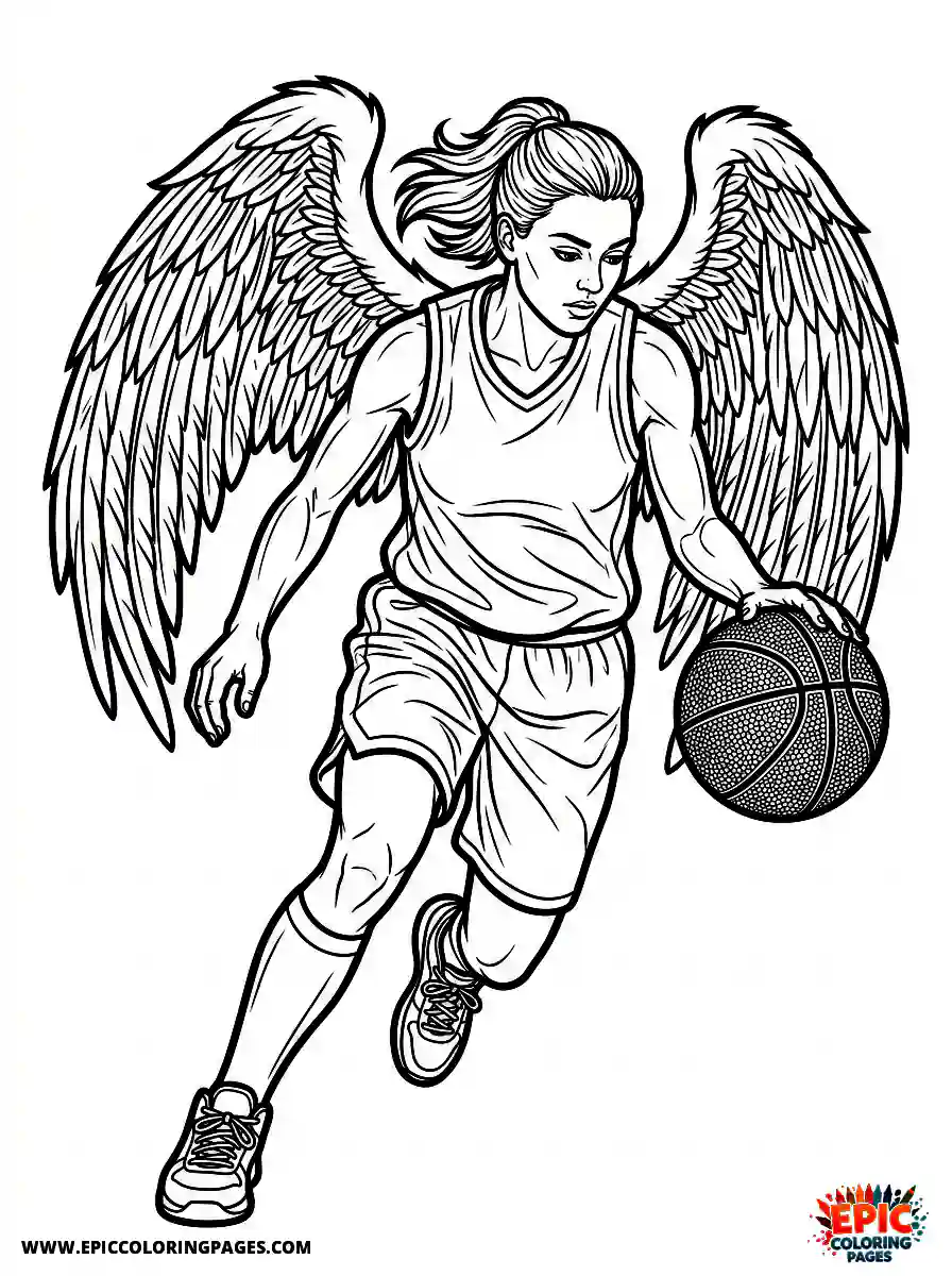 Angel Girl Angel girl realistic quickly dribbling a textured basketball
