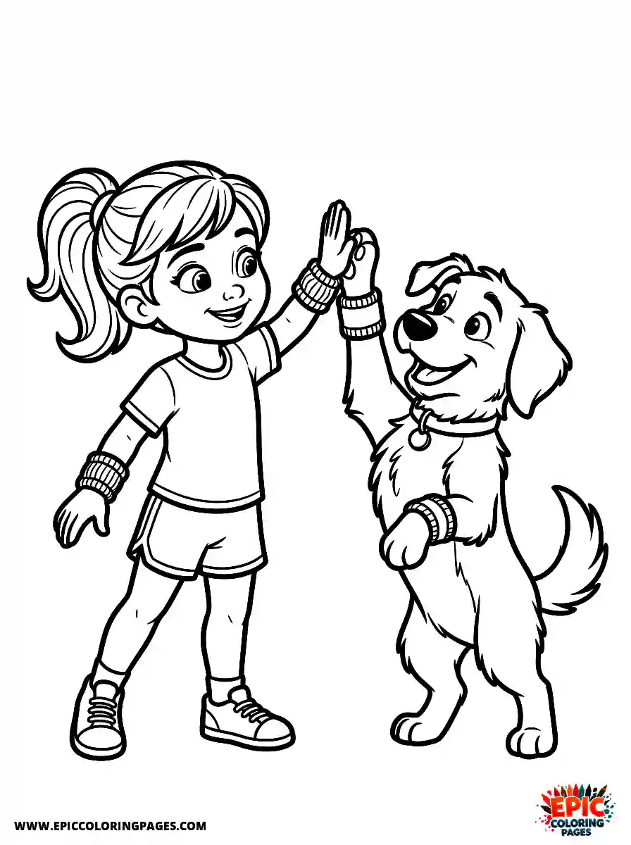 Girl with Dog Beautiful girl with dog 3d disney style doing a high five gesture wearing sports wristbands