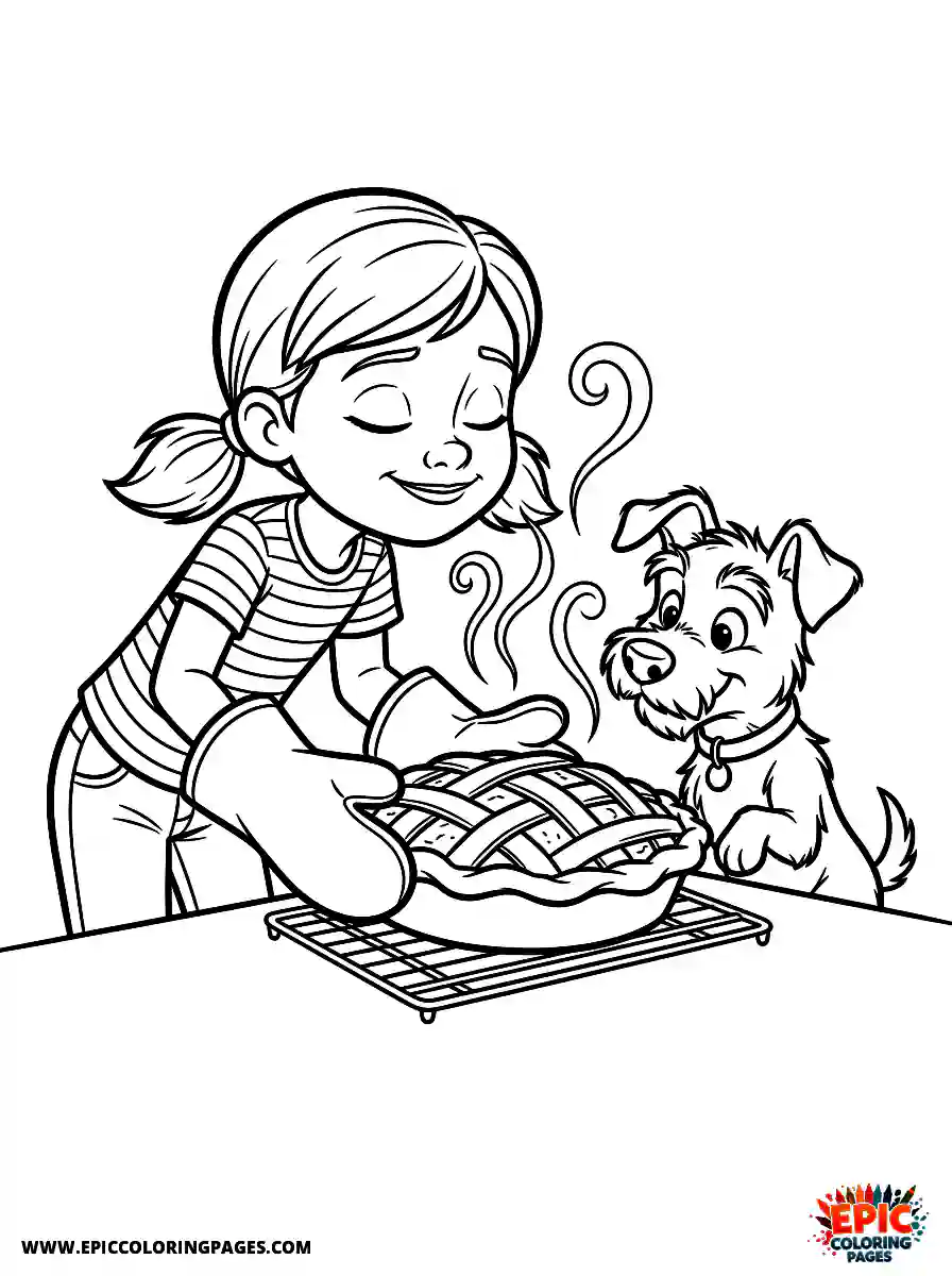 Girl with Dog Beautiful girl with dog 3d disney style smelling a fresh baked pie wearing oven mitts