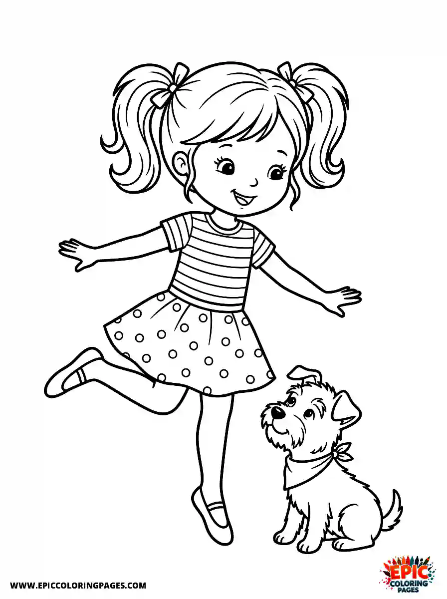 Girl with Dog Beautiful girl with dog balancing on one foot wearing ballet flats