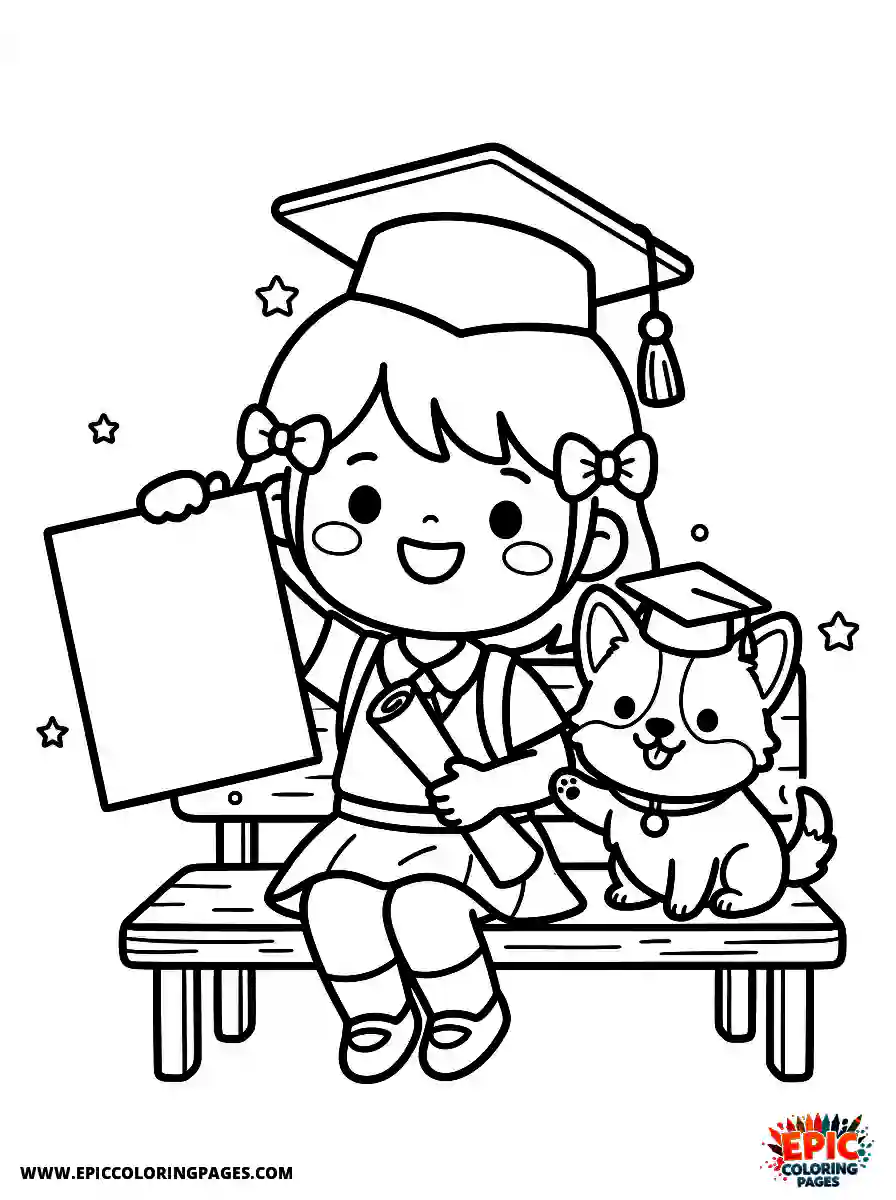 Girl with Dog Beautiful girl with dog kawaii style showing a test paper with an a plus wearing a graduation cap