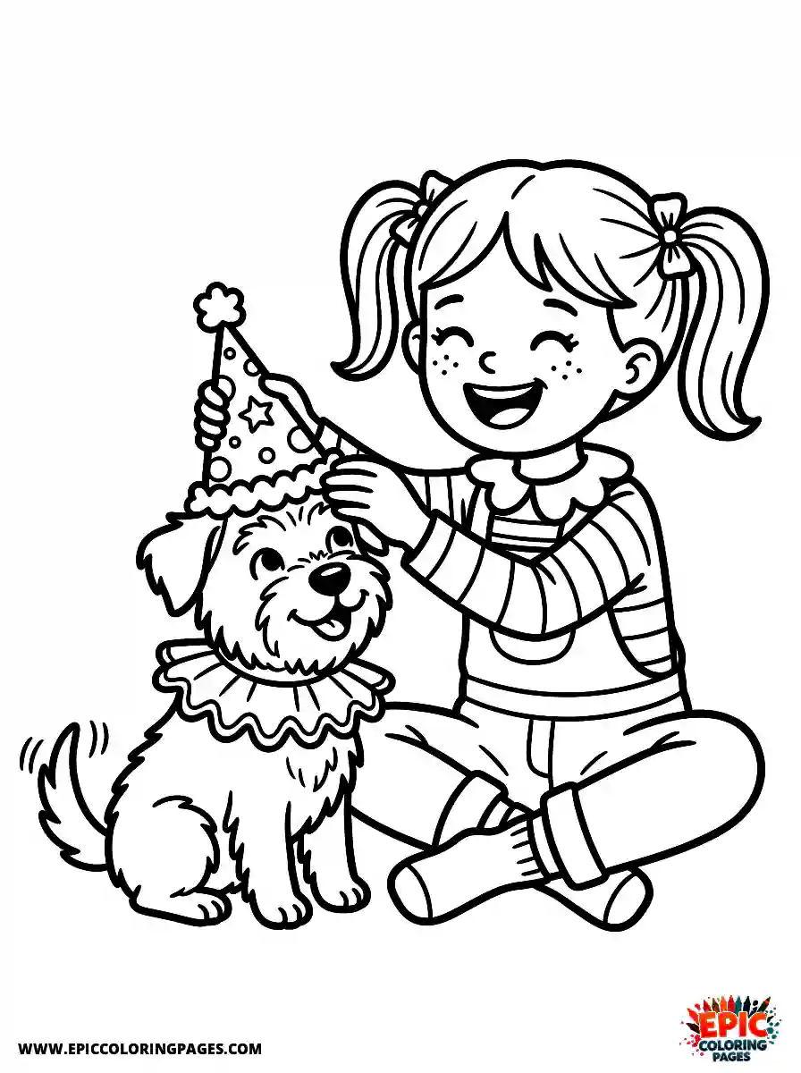 Girl with Dog Beautiful girl with dog putting a silly hat on wearing a ruffled collar