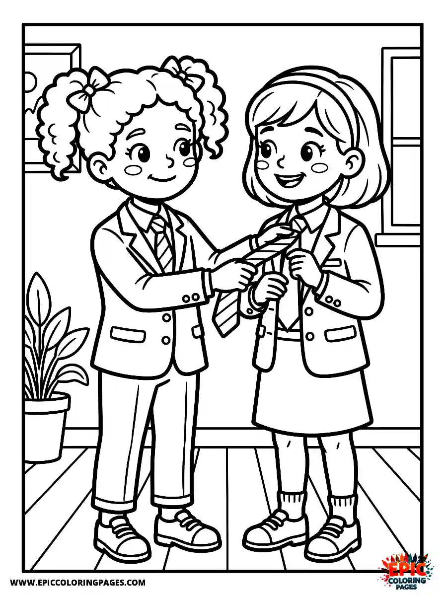 Best Friend Girls Best friend girls adjusting silk ties wearing suit jackets