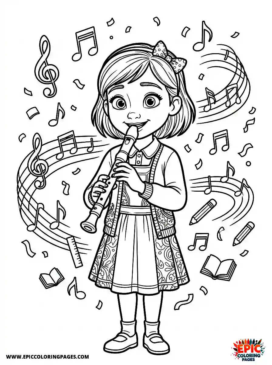 Birthday Girl Birthday girl 3d disney style girl playing recorder instrument music notes floating around her