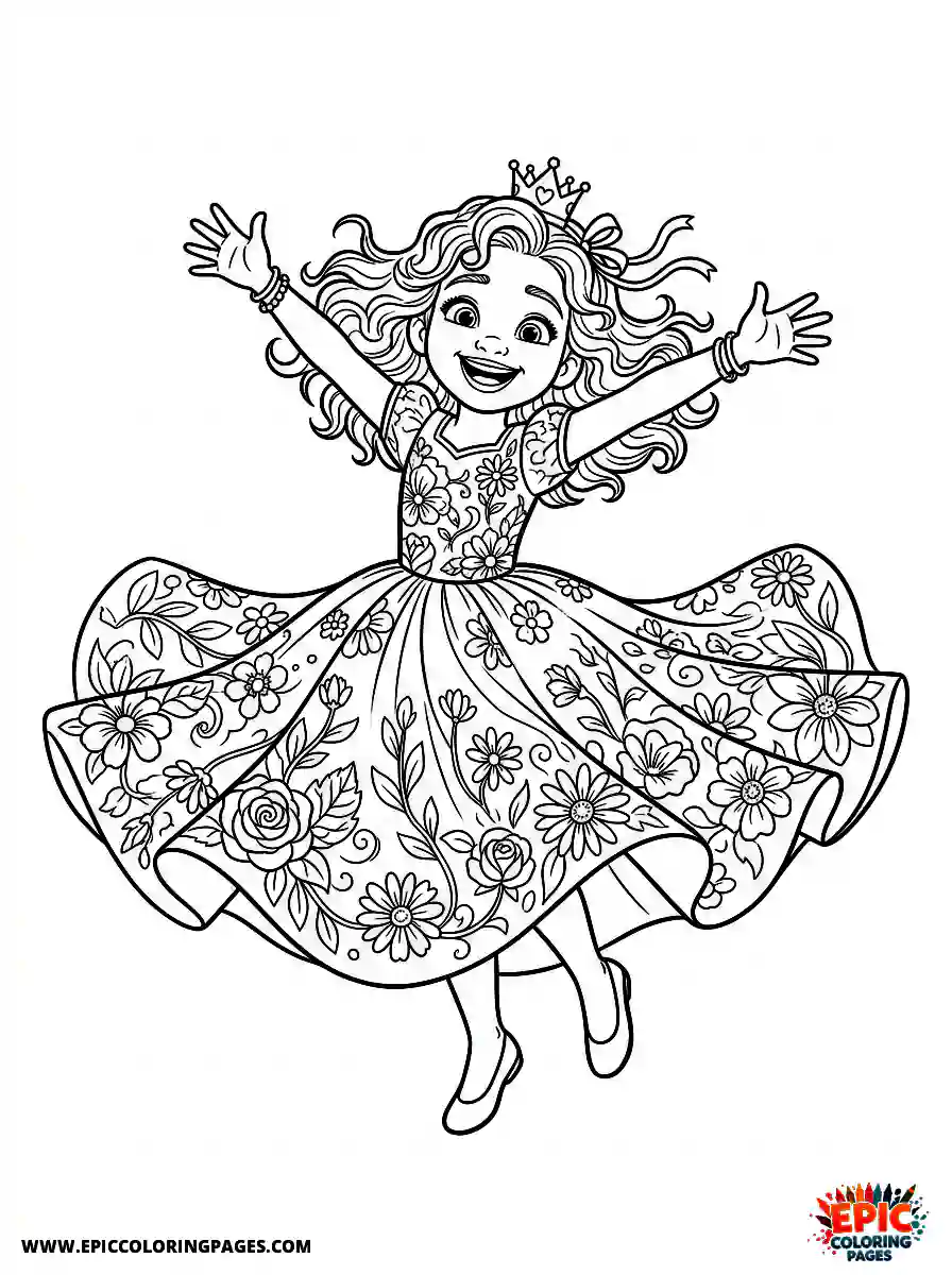 Birthday Girl Birthday girl 3d disney style girl spinning around in floral dress arms spread and big smile