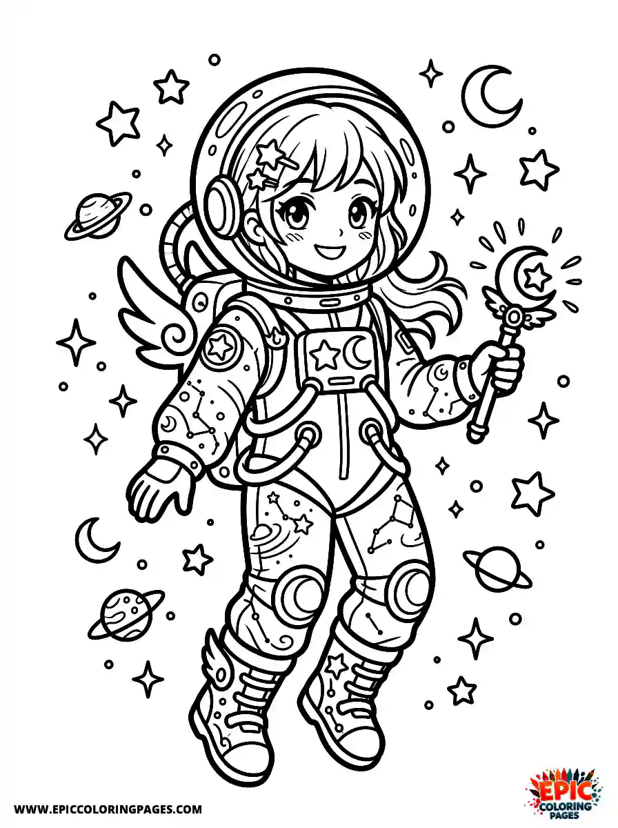 Birthday Girl Birthday girl anime style girl as space explorer astronaut suit with stars floating