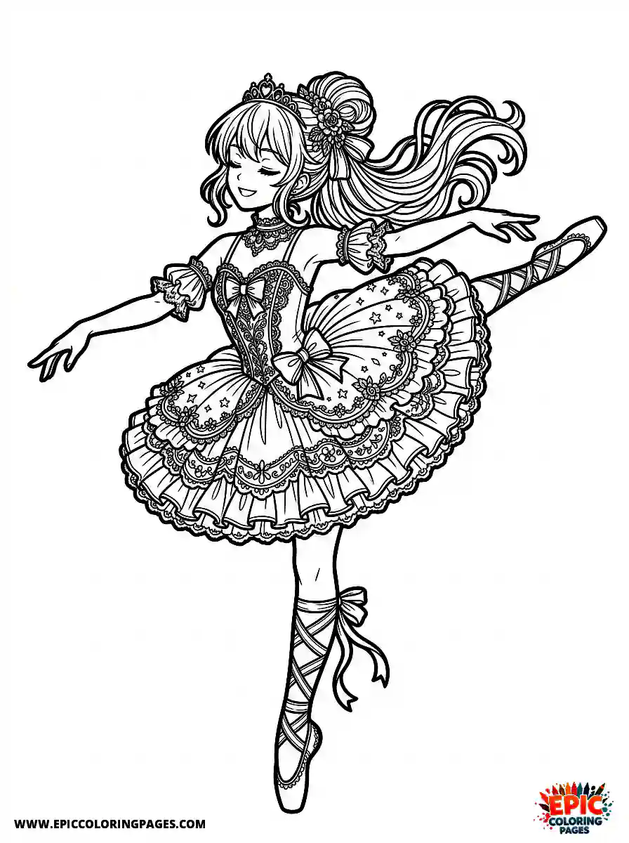 Birthday Girl Birthday girl anime style girl doing ballet dance tutu dress and pointe shoes in arabesque