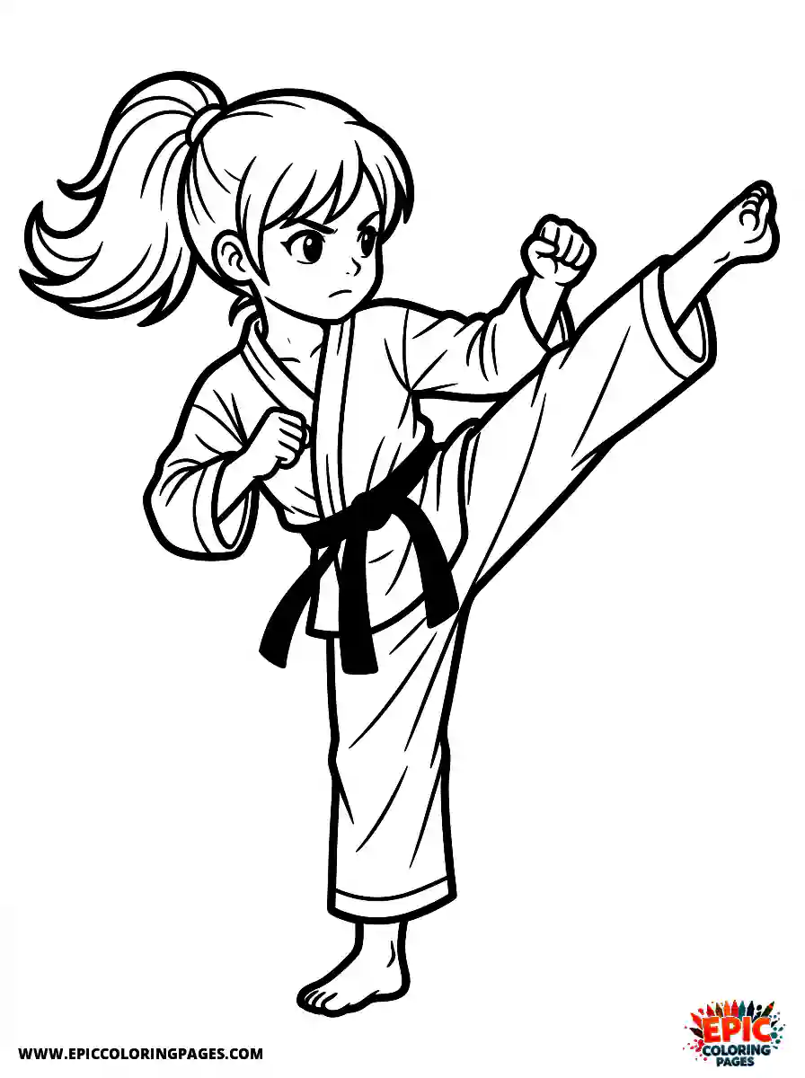 Birthday Girl Birthday girl anime style girl practicing martial arts kick gi uniform and black belt