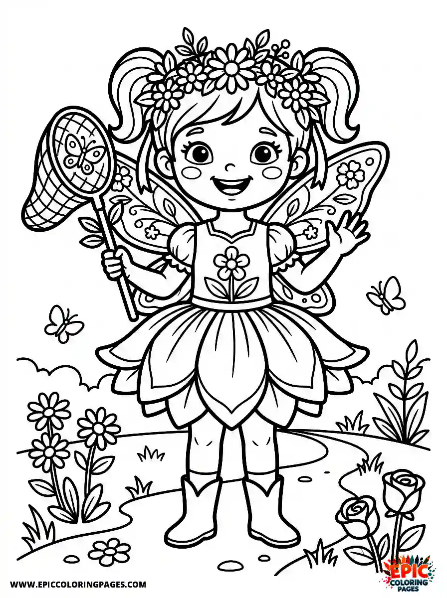 Birthday Girl Birthday girl as garden fairy flower petal skirt and butterfly net