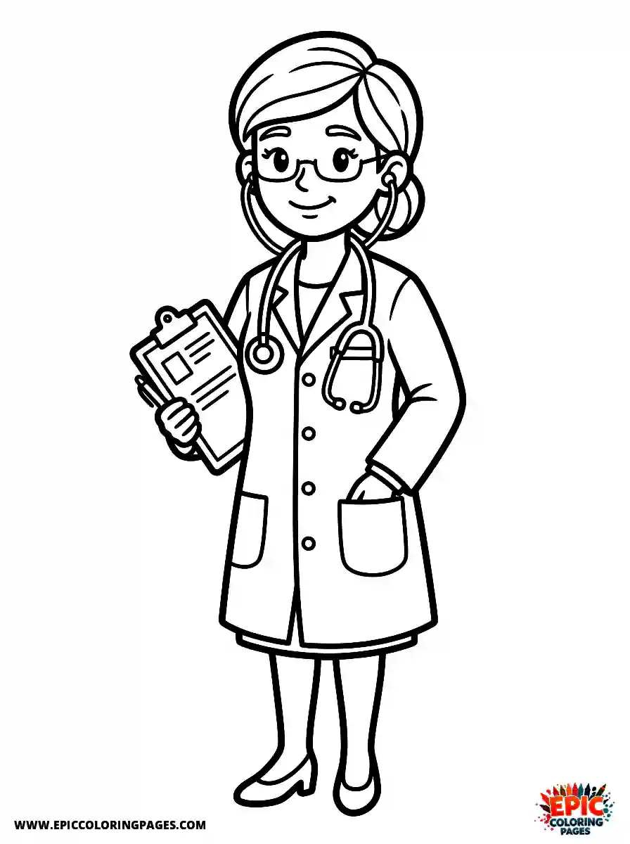 Birthday Girl Birthday girl cartoon style girl as doctor career stethoscope and white coat with clipboard