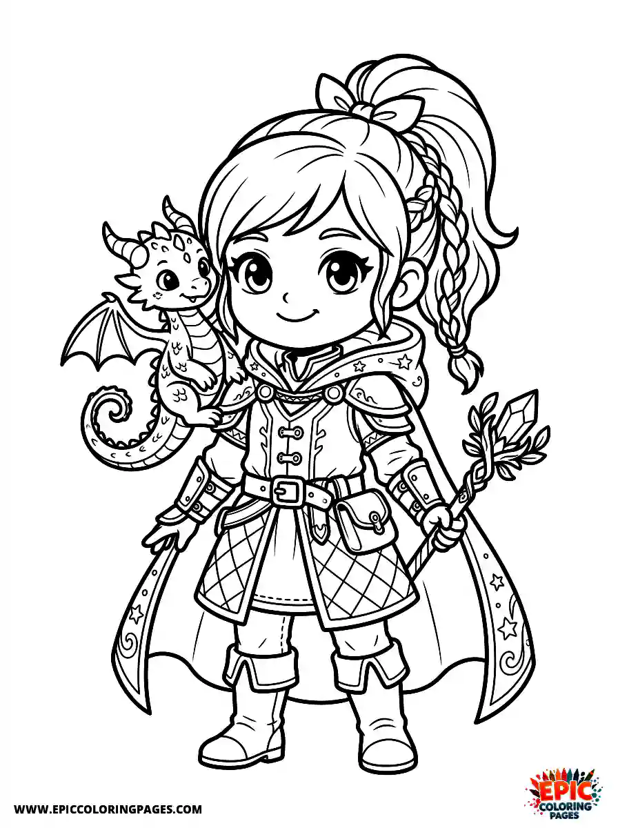 Birthday Girl Birthday girl chibi style girl as dragon tamer small dragon on shoulder with cape